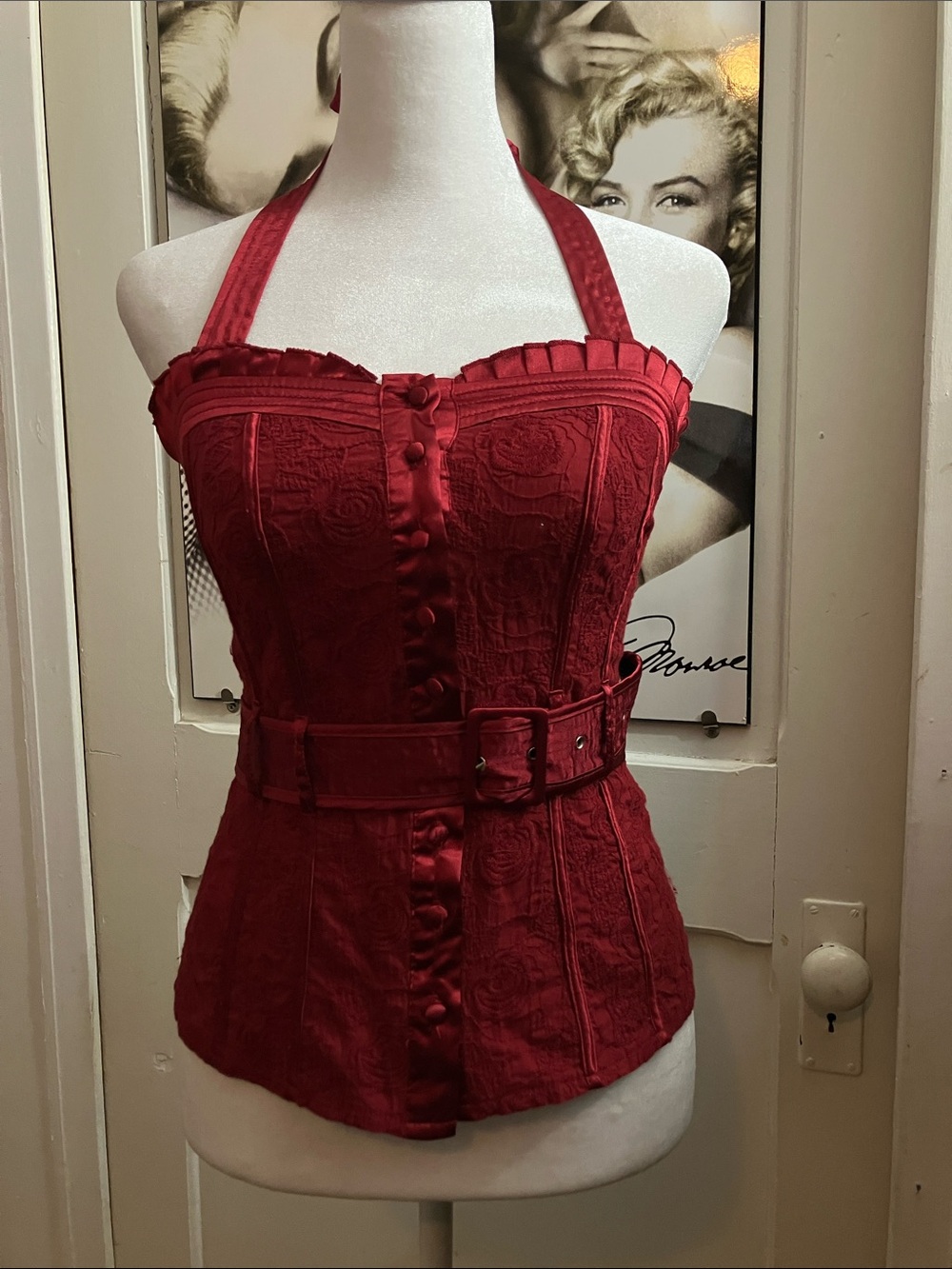 ## Exquisite Burgundy Bustier-Inspired Halter Top 🌹